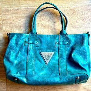 Y2K EUC Guess Faux Crocodile Shoulder Bag - Gorgeous Teal w/Cream Interior Cute!